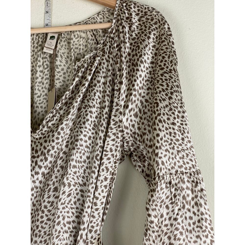 NWT Banana Republic Heritage Silk Blend Animal Long Sleeve Tie Dress Medium Ecru - Picture 6 of 12